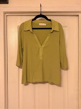 Jonathan Simkhai Ribbed Collared V-Neck Top in Light Green